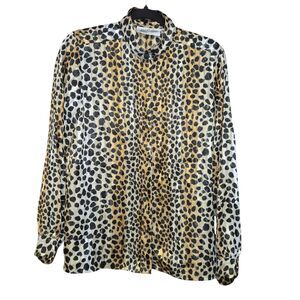 Yves St. Clair Womens Size 10 Top Animal Print Blouse Leopard Hidden Button Up